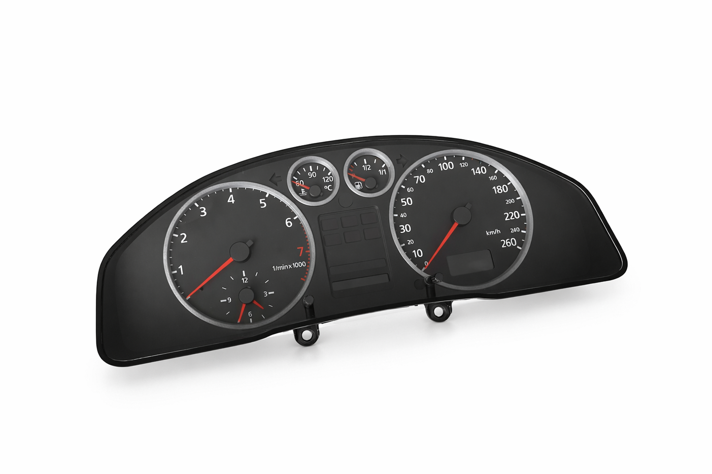 Silver gauge cluster rings installed in Audi a4 b5 dashboard detailed view